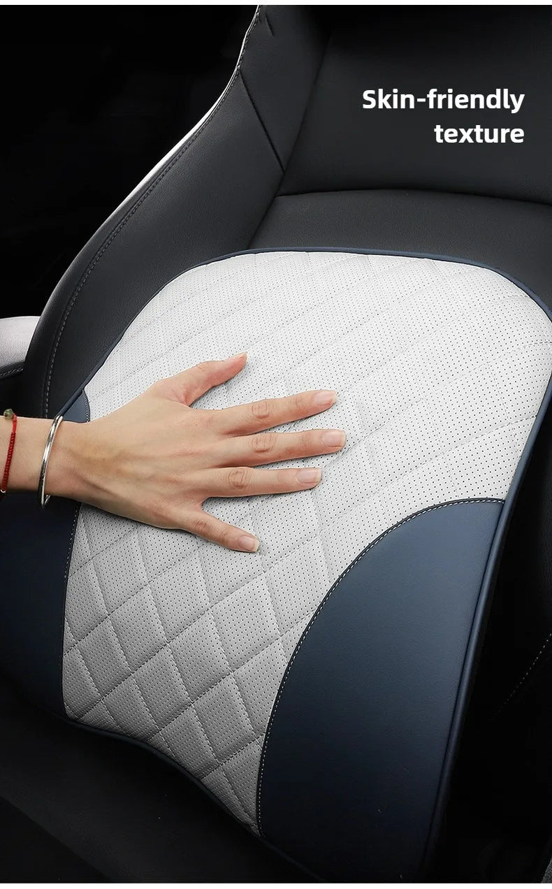 Nappa Leather Car Headrest & Lumbar Support Set – Memory Foam Neck and Waist Cushion - Delicate Leather