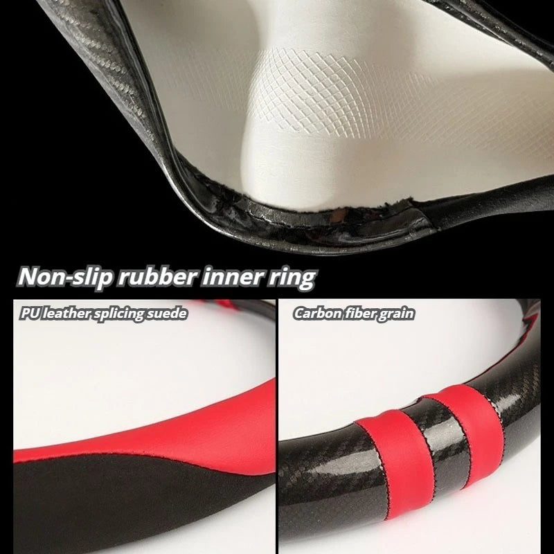 Color-Block Steering Wheel Cover – PU Leather & Suede Anti-Slip 14.5–15 Inch Universal Accessory - Delicate Leather