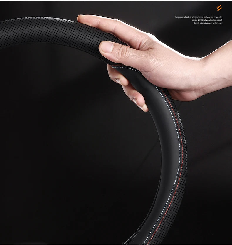 Leather Steering Wheel Cover – Anti-Slip 38cm Universal Luxury Style Interior Accessory - Delicate Leather