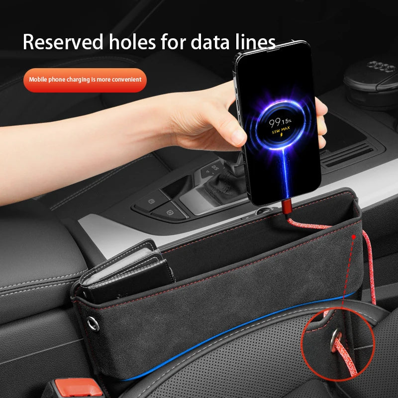 Suede Car Seat Crevice Storage Box – Gap Filler Organizer for Phone, Wallet, and Small Items - Delicate Leather
