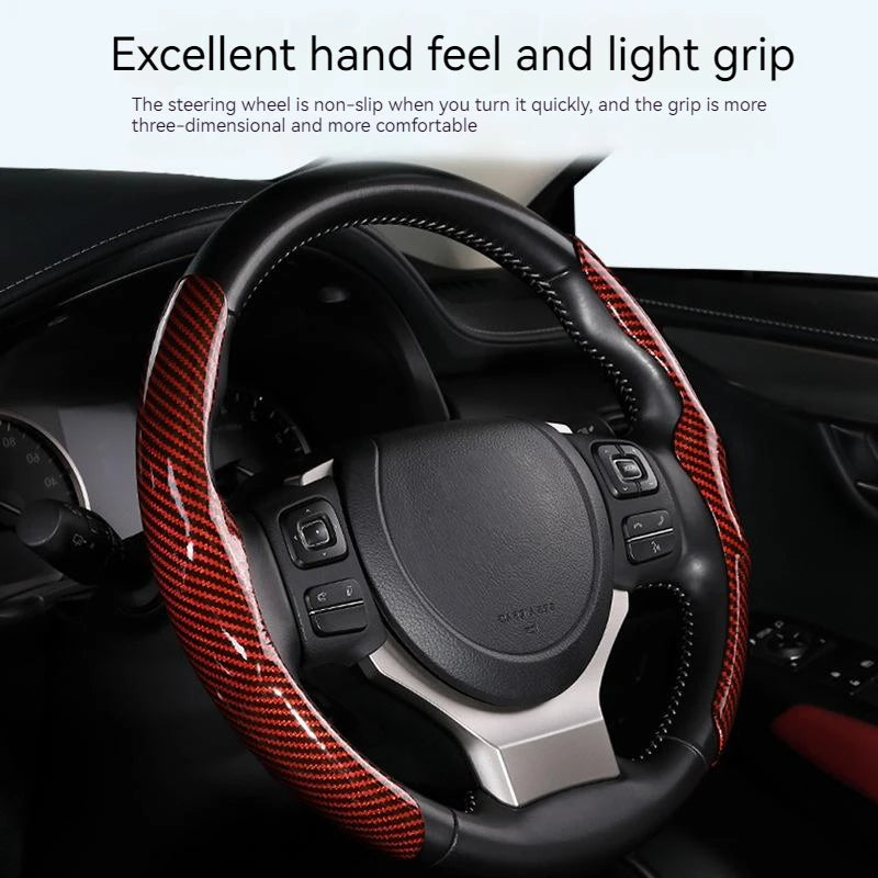 36cm Carbon Fiber Steering Wheel Cover – Non-Slip, Ultra-Thin, Sports Type D Car Handle Cover - Delicate Leather