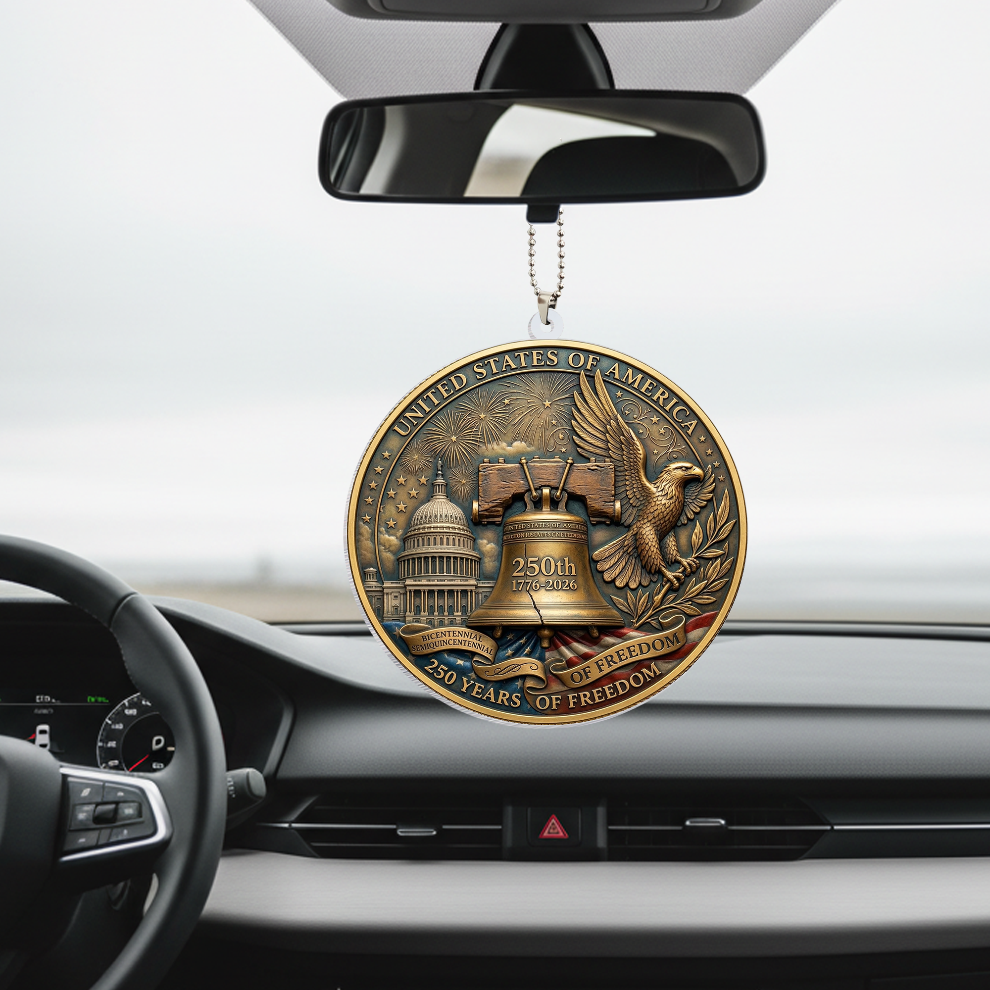 USA 250th Anniversary Rear View Mirror Accessory – Commemorative Hanging Ornament 01 - Delicate Leather