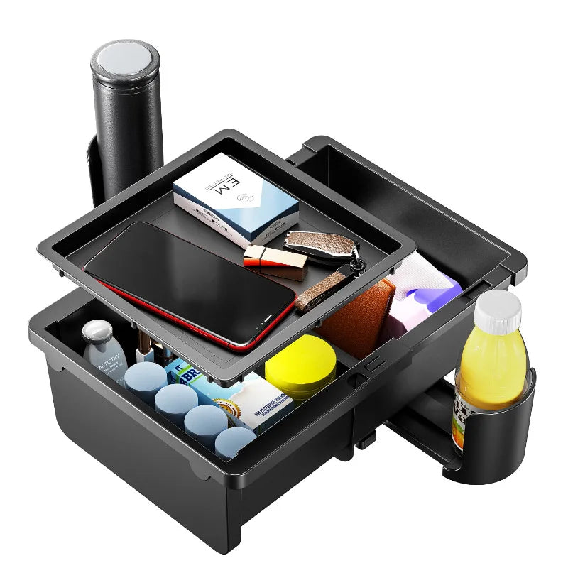 Car Seat Armrest Storage Box Organizer with Cup Holder & Tissue Slot – Universal Interior Organizer - Delicate Leather