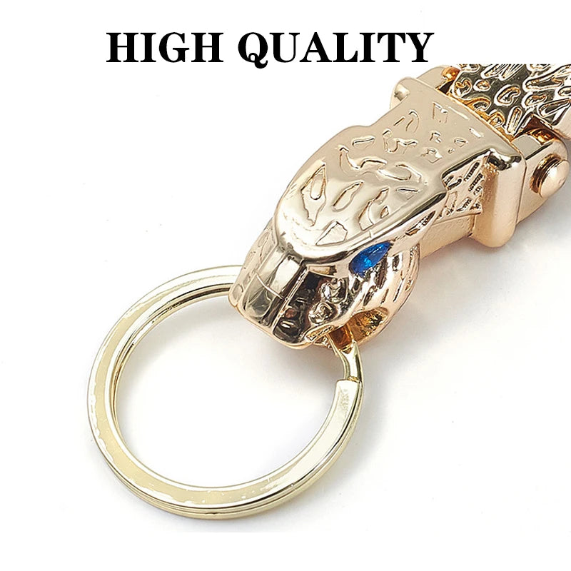 Leopard Head Keychain – Zinc Alloy & Crocodile Pattern Leather Key Ring, Unisex Fashion Pendant, Red - Delicate Leather