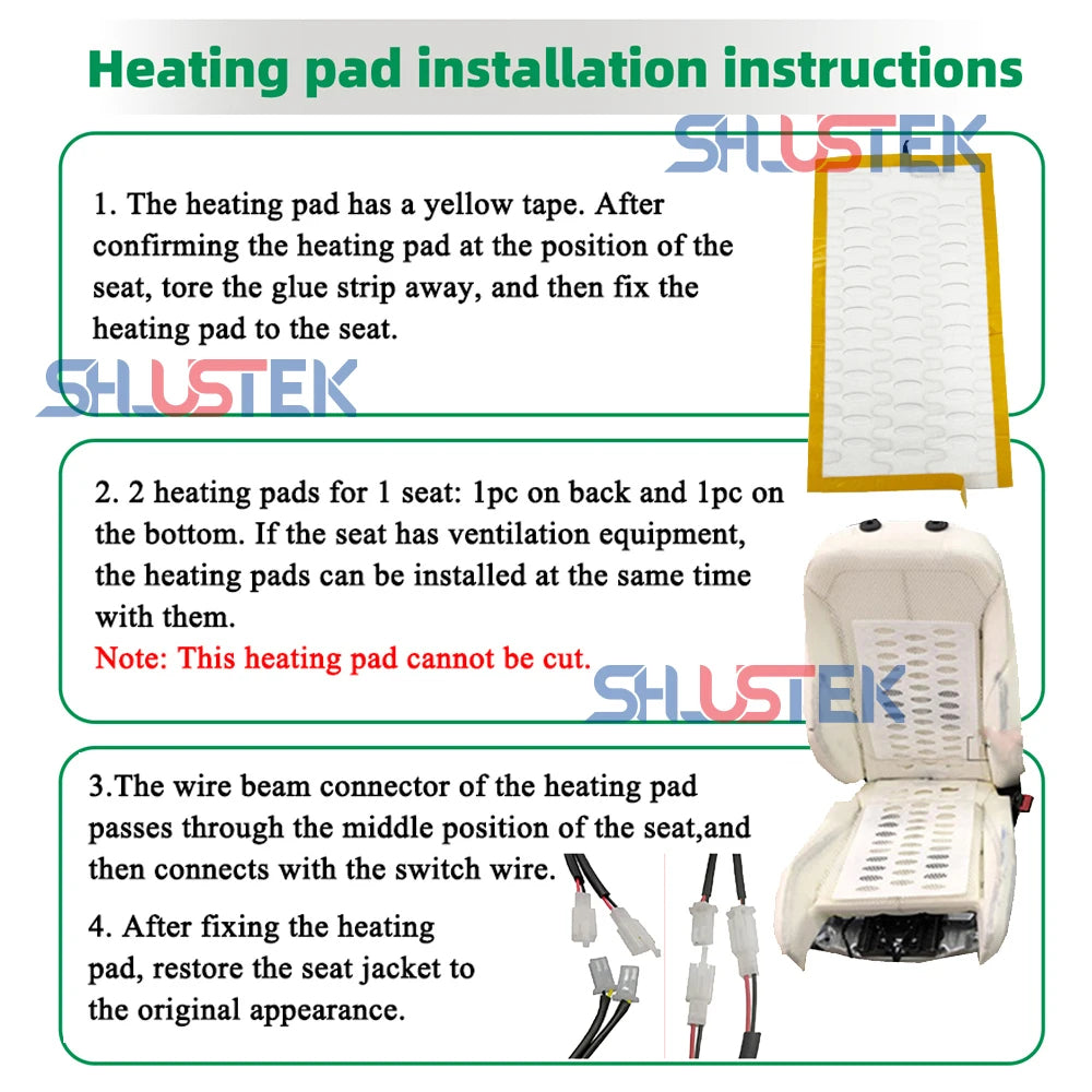 12V Car Seat Heater Kit for 2 Seats – 4pcs 25W Heating Pads with Dual Control Switch - Delicate Leather