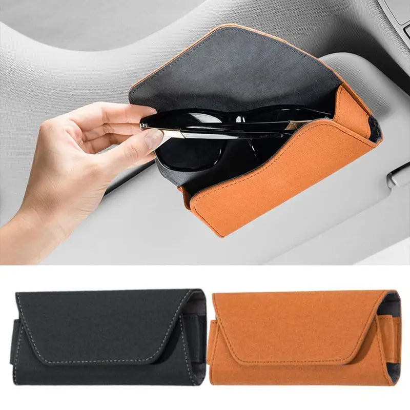 Car Sunglass Holder – Compact Leather Magnetic Glasses Clip, Visor Mount Protective Case for Sunglasses & Small Essentials - Delicate Leather