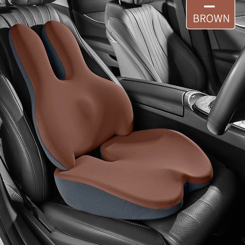 Memory Foam Car Booster Seat Cushion – Cartoon Rabbit Height Pad with Backrest - Delicate Leather