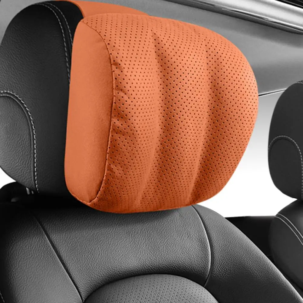 Car Headrest Neck Pillow – Memory Foam Travel Head Support Cushion, Universal Adjustable Fit - Delicate Leather