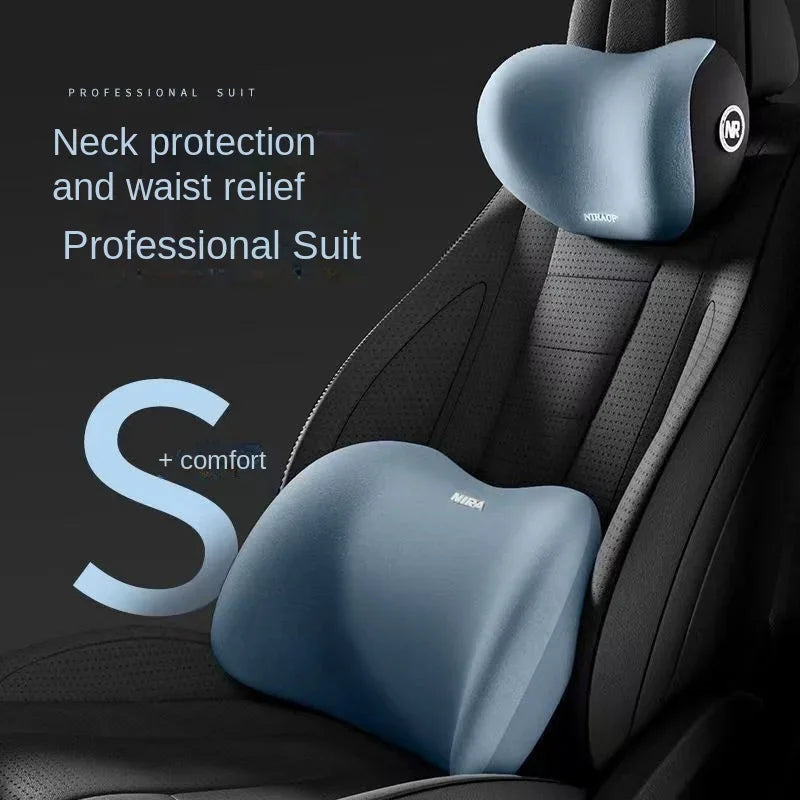 Universal Car Headrest Neck Support Pillow & Lumbar Cushion – Memory Foam Back Support, Four-Season Comfort for All Vehicles - Delicate Leather