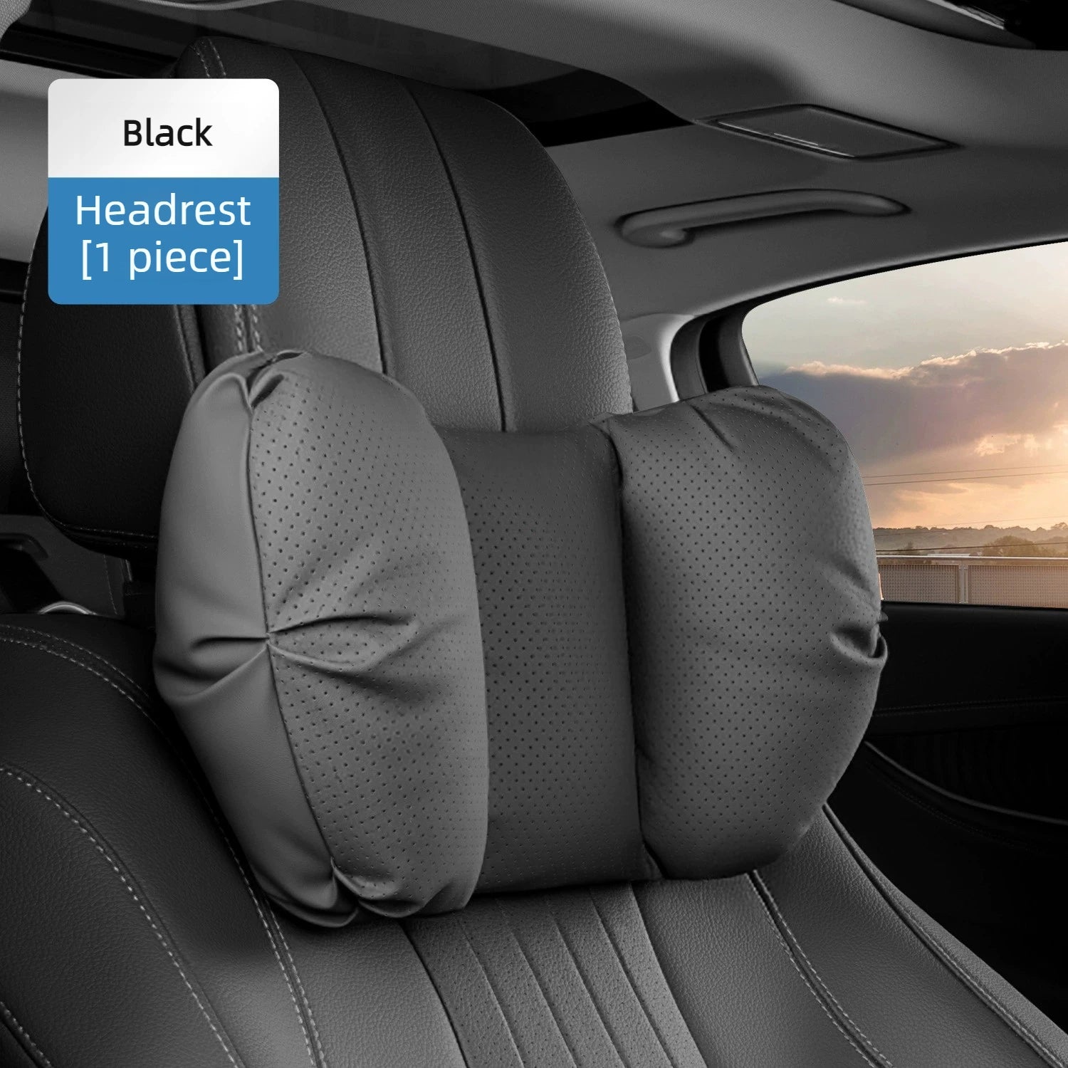 Universal Car Headrest & Lumbar Support Pillow – Breathable Perforated Leather Seat Cushion Set - Delicate Leather