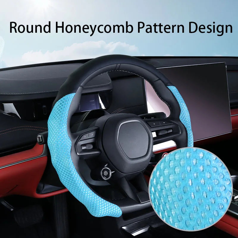 5D Honeycomb Mesh Steering Wheel Cover – Ultra-Thin Breathable Non-Slip Grip, Universal Fit Interior Accessory - Delicate Leather