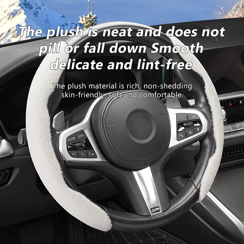 Universal Winter Car Steering Wheel Cover – Warm Plush Anti-Slip Wheel Protector - Delicate Leather