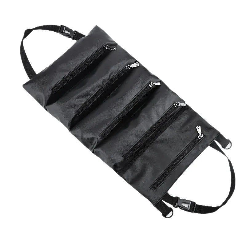 Leather Car Seat Back Roll-Up Tool Bag – Multifunction Backseat Storage Bucket & Emergency Kit Holder - Delicate Leather