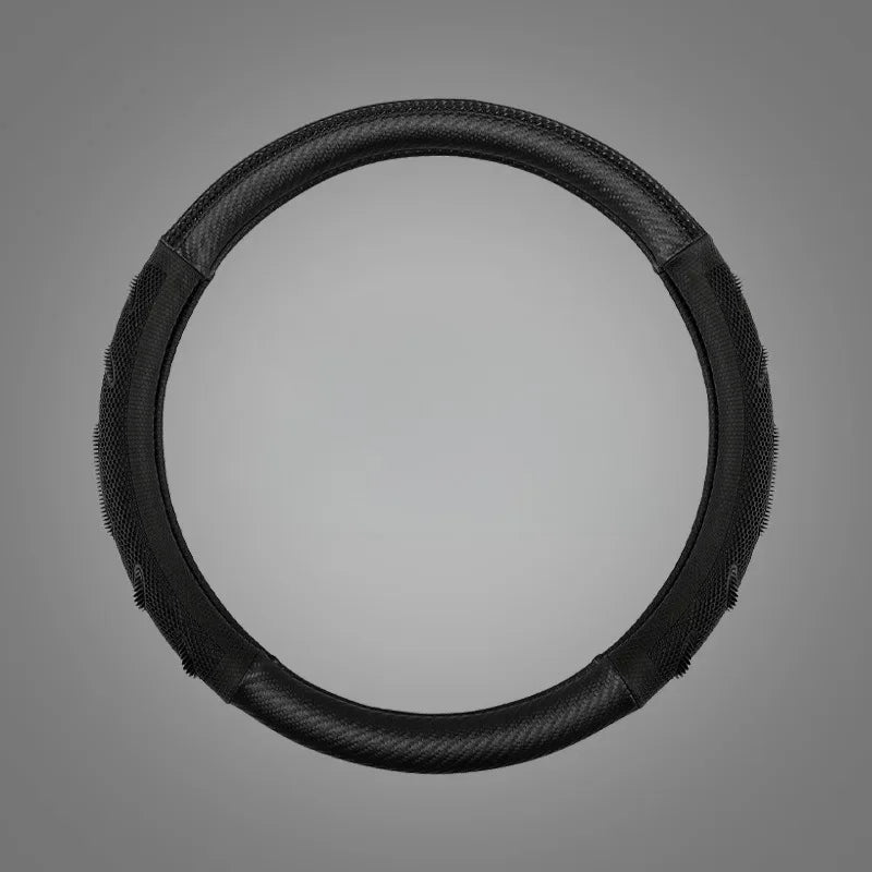 Carbon Fiber Steering Wheel Cover – Anti-Slip Universal 38cm Interior Accessory - Delicate Leather