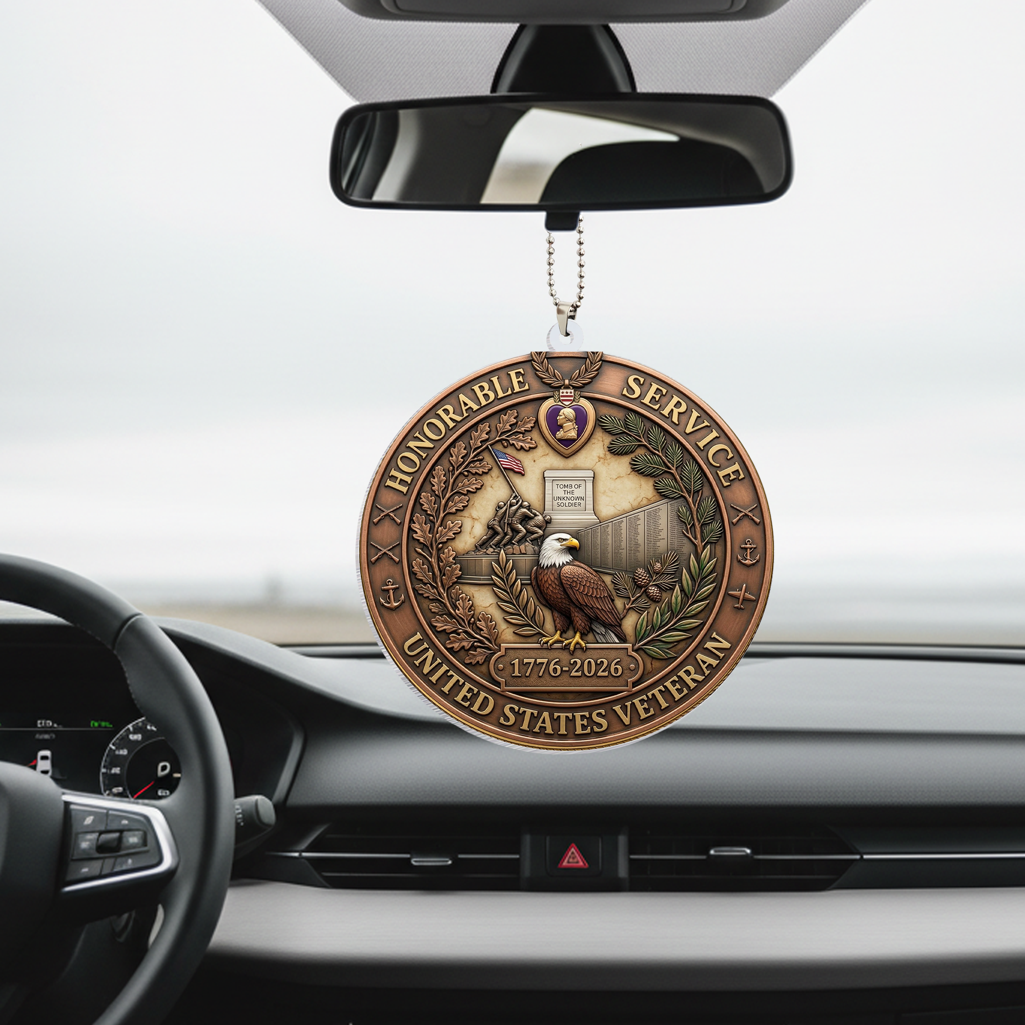 USA 250th Anniversary Rear View Mirror Accessory – Commemorative Hanging Ornament 03 - Delicate Leather