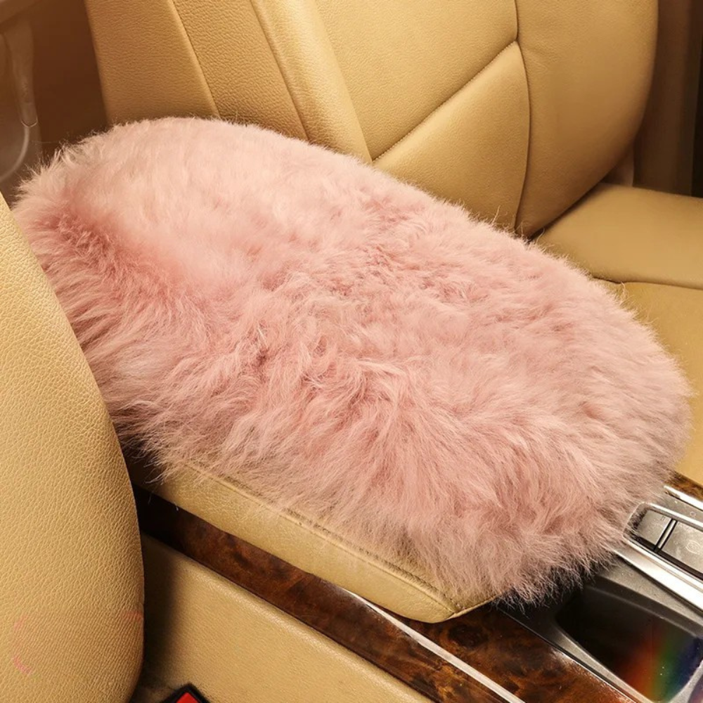 Pure Wool Car Armrest Cushion – Winter Plush Center Console Armrest Pad for Comfortable Driving - Delicate Leather