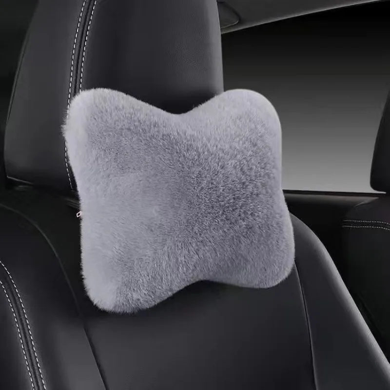 Car Headrest Lumbar Pillow – Soft Plush Comfort Cushion for All-Season Ergonomic Support - Delicate Leather