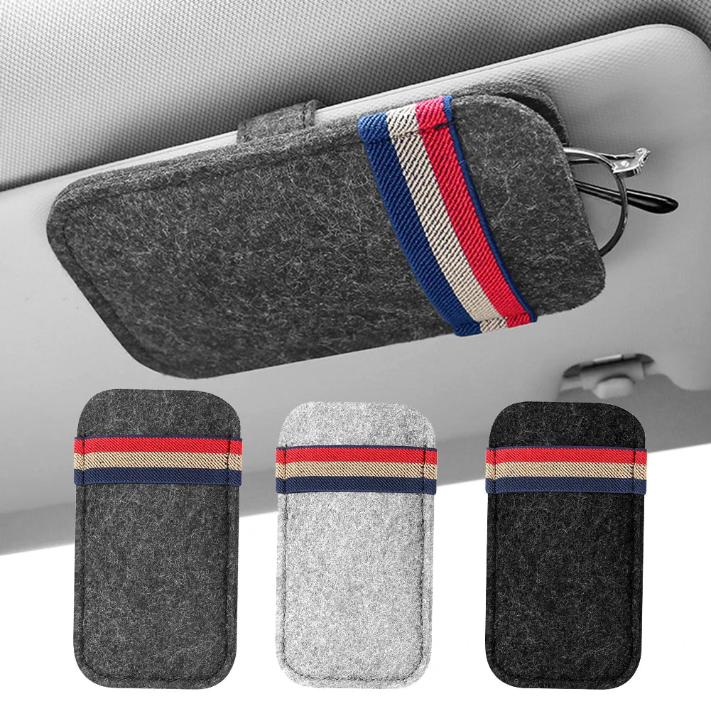 Car Sunglasses Organizer – Visor Clip Eyeglass Holder & Storage Bag - Delicate Leather