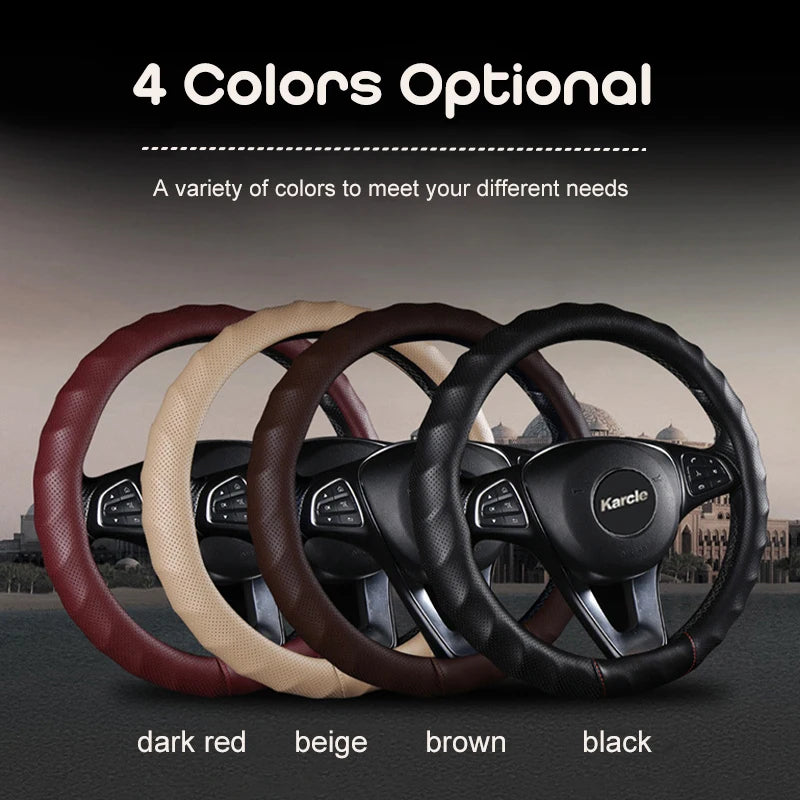 3D PU Leather Steering Wheel Cover – Universal 15 Inch O/D Type, Anti-Slip Grip, Four-Season Car Interior Protection - Delicate Leather