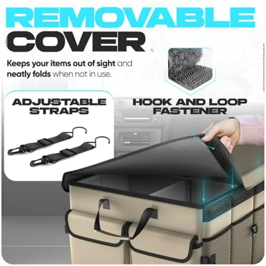 Car Trunk Organizer with Cooler – Foldable 105L Storage Box with Non-Slip Base - Delicate Leather