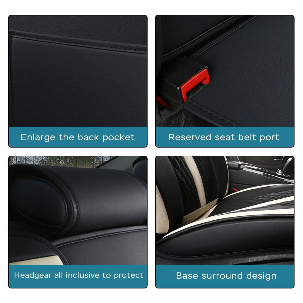 PU Leather Car Seat Covers for Front 2 Seats – Black & Blue with Headrest and Lumbar Support - Delicate Leather