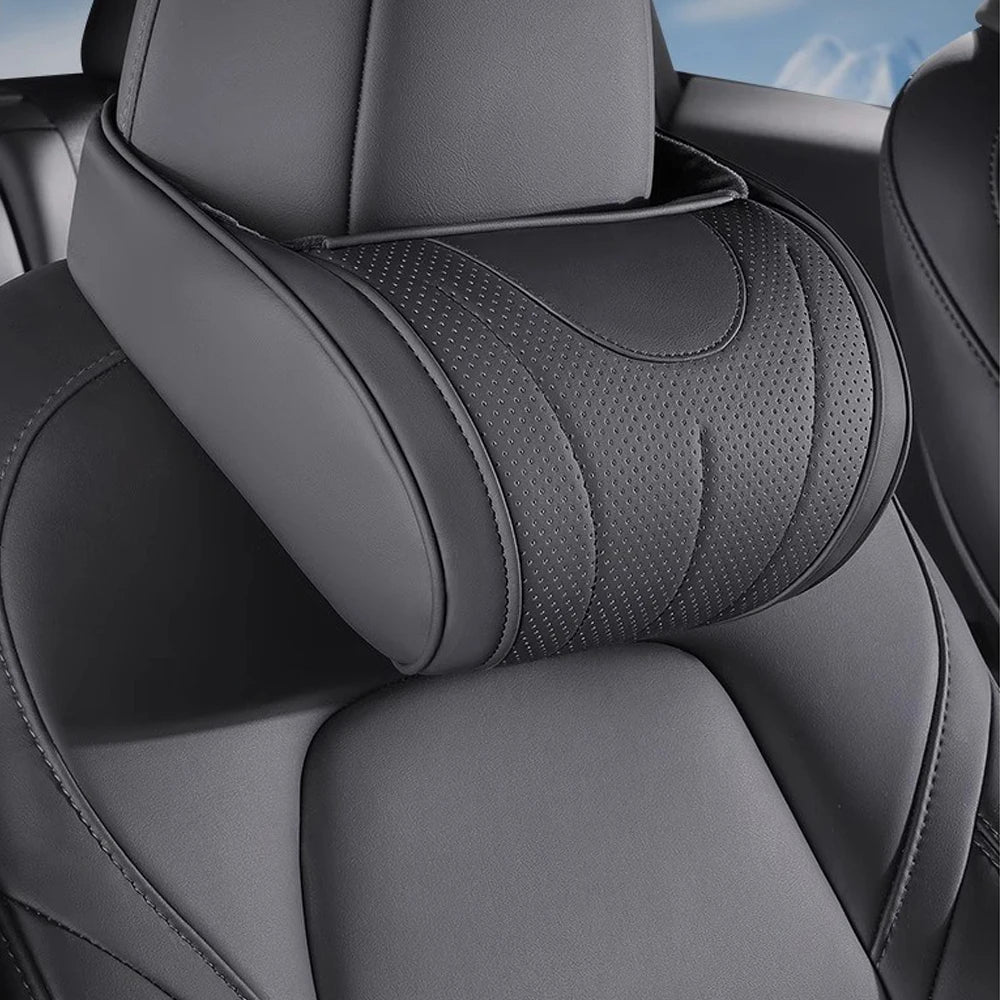 Car Neck Pillow & Lumbar Support – Universal Memory Foam Cushion with Nappa Leather Cover, Ergonomic Vehicle Back Support - Delicate Leather