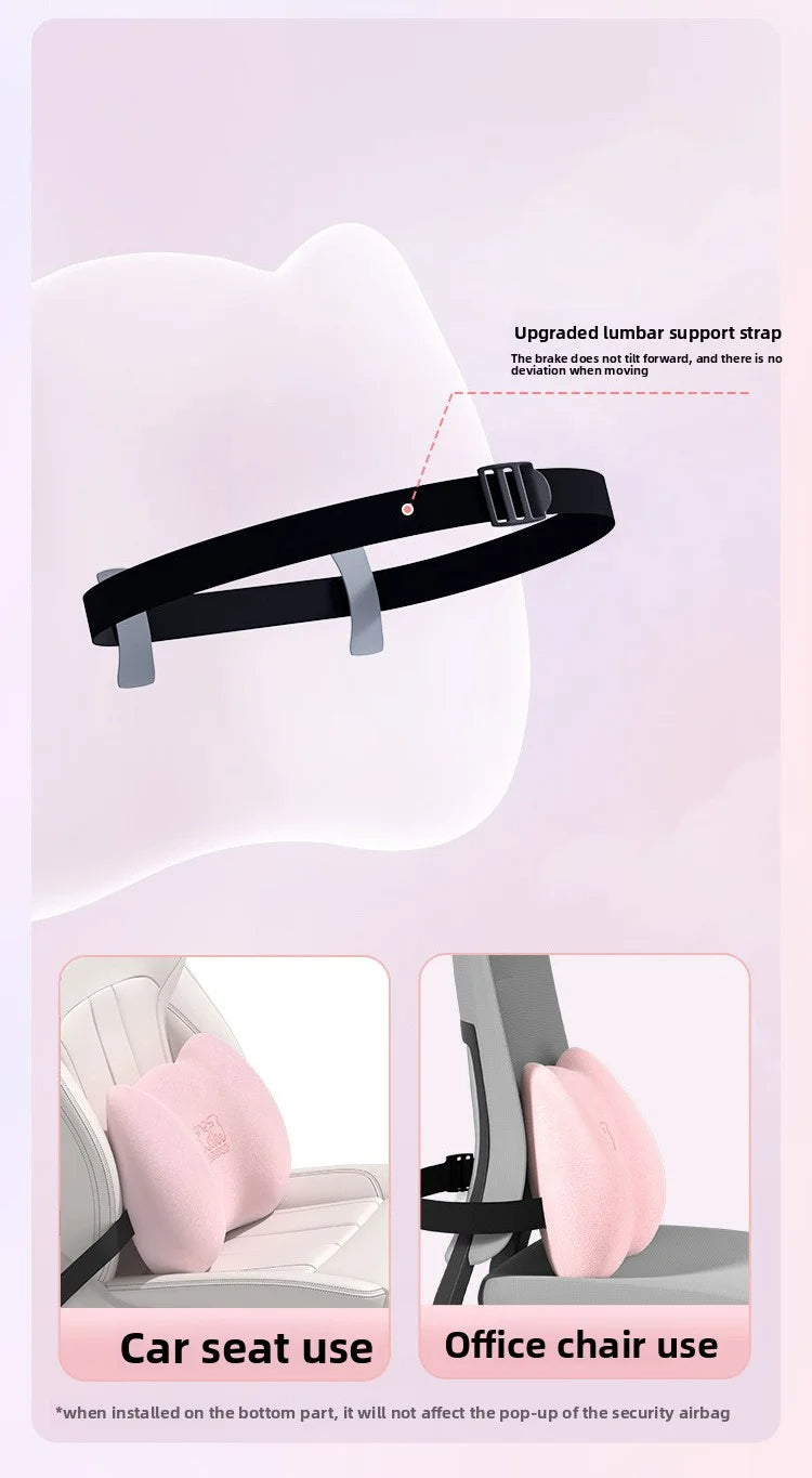 Plush Car Neck Pillow and Waist Pillow Set - Cute Pink Auto Headrest and Lumbar Support - Kawaii Car Seat Pillow for Comfort and Relaxation - Delicate Leather