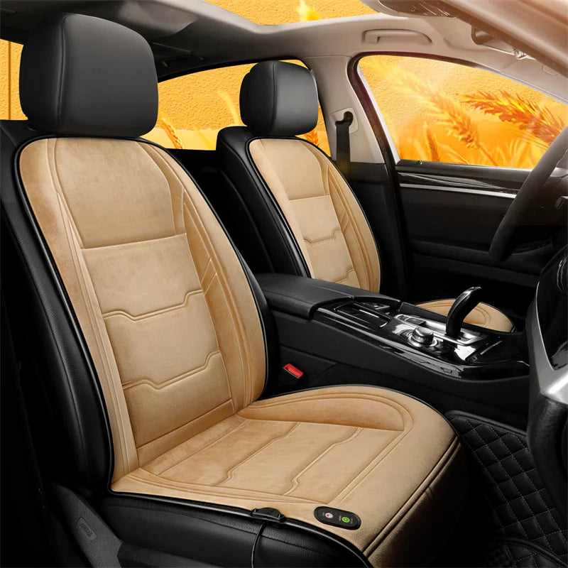 12V/24V Heated Car Seat Cover – Universal Fast-Heating Winter Seat Cushion with Auto Power Protection - Delicate Leather