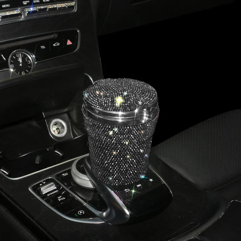 Portable Smokeless Car Ashtray with LED Light – Bling Design Auto Cup Holder Accessory - Delicate Leather