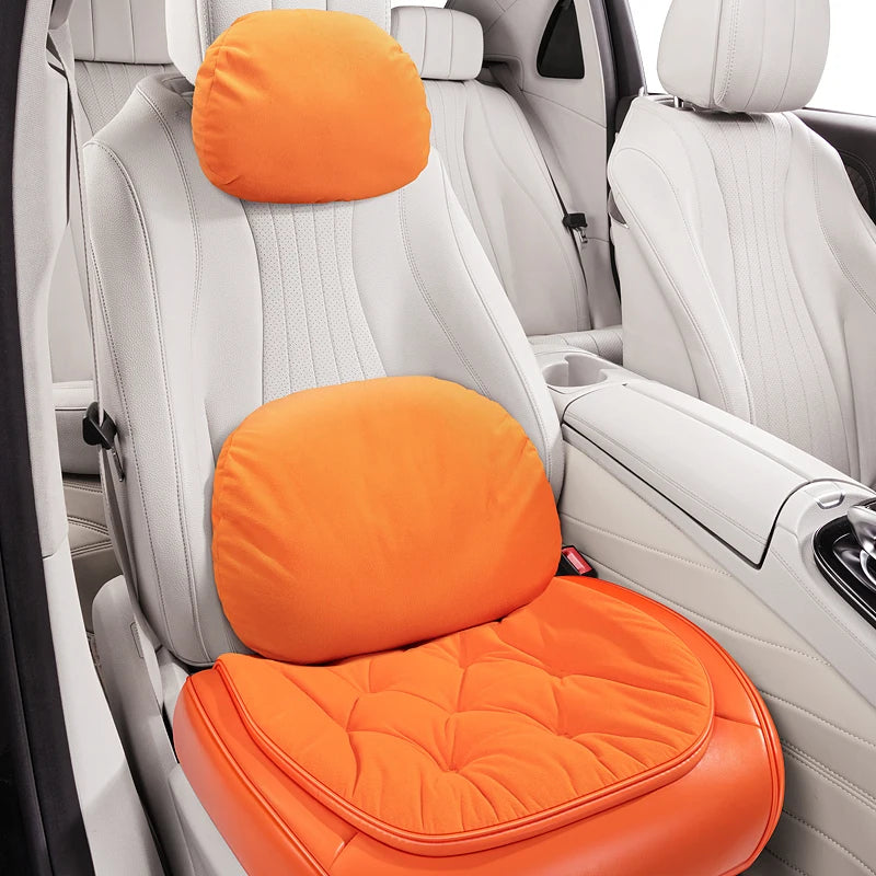 Premium PU Leather & Velvet Car Seat Covers – Cloud-Like Soft, Fluffy, Breathable, Universal Fit Interior Cushion Set - Delicate Leather