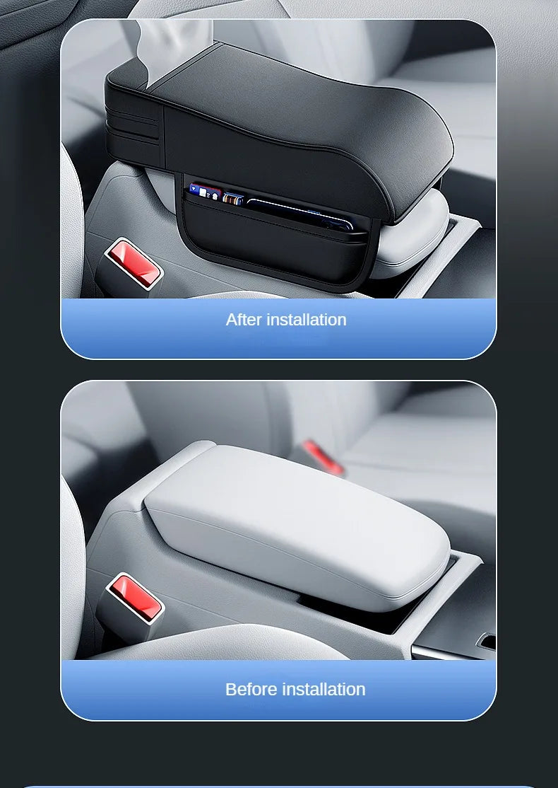Car Armrest Cushion with Tissue Holder – Leather-Style Height Pad for Center Console - Delicate Leather