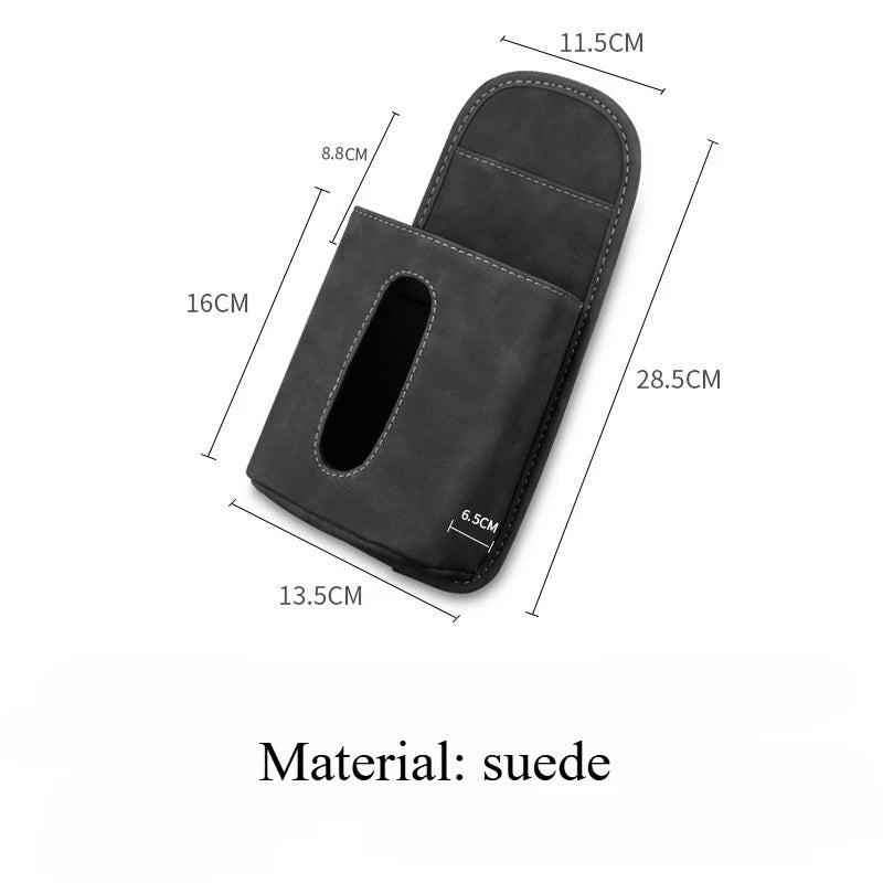 Suede Car Seat Hanging Tissue Bag – Universal Backseat Paper Holder & Side Storage Organizer - Delicate Leather