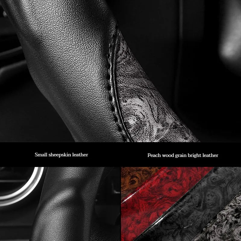 Wood Grain Leather Steering Wheel Cover – Anti-Slip, Universal Fit 14.5–15 Inch, Comfortable All-Season Grip - Delicate Leather