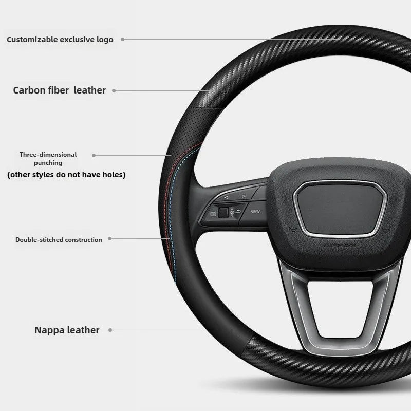 Carbon Fiber Leather Steering Wheel Cover – O/D Shape, Universal Non-Slip Car Accessory - Delicate Leather