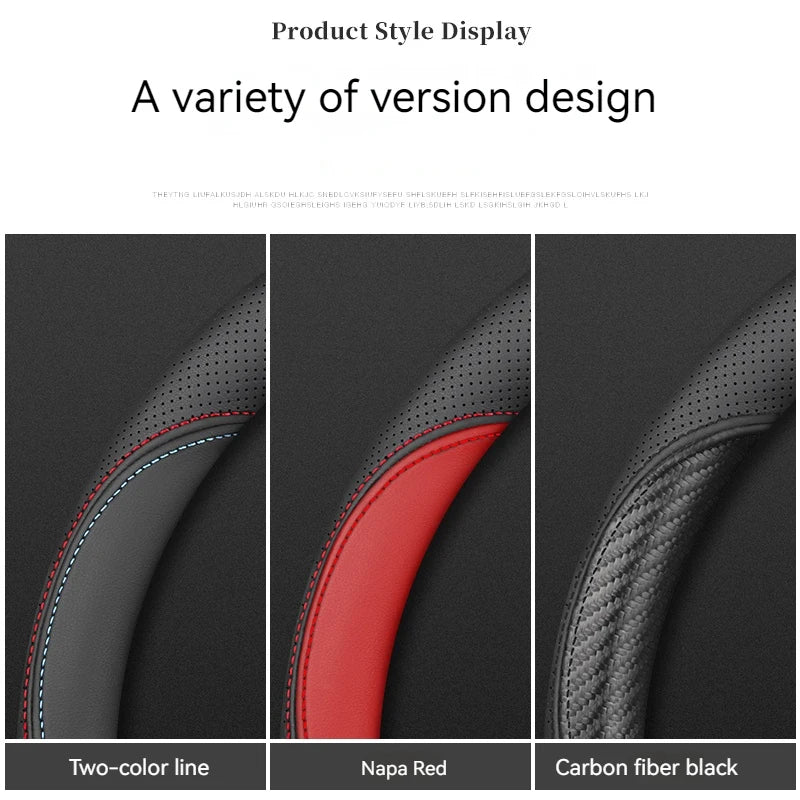 Full Leather Steering Wheel Cover – Ultra-Thin, Non-Slip, Breathable, Universal 14.5–15.5 Inch, All-Season Protection - Delicate Leather