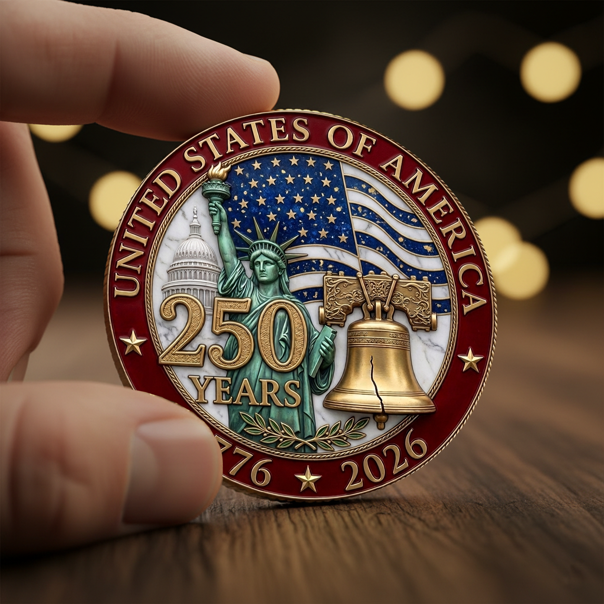 250th Anniversary of America 1776–2026 Commemorative Coin – Patriotic Souvenir Token 01 - Delicate Leather