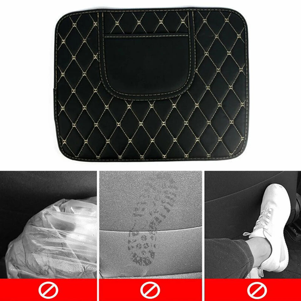 PU Leather Car Anti-Kick Mat – Half-Size Seat Back Protector with Storage Pocket, Waterproof & Scratch-Resistant Organizer - Delicate Leather