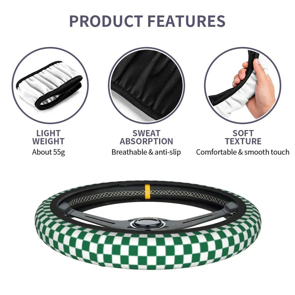Lightly Padded Non Slip Steering Wheel Cover - Checkers Style , Car Steering Wheel Cover, Car Accessories 16