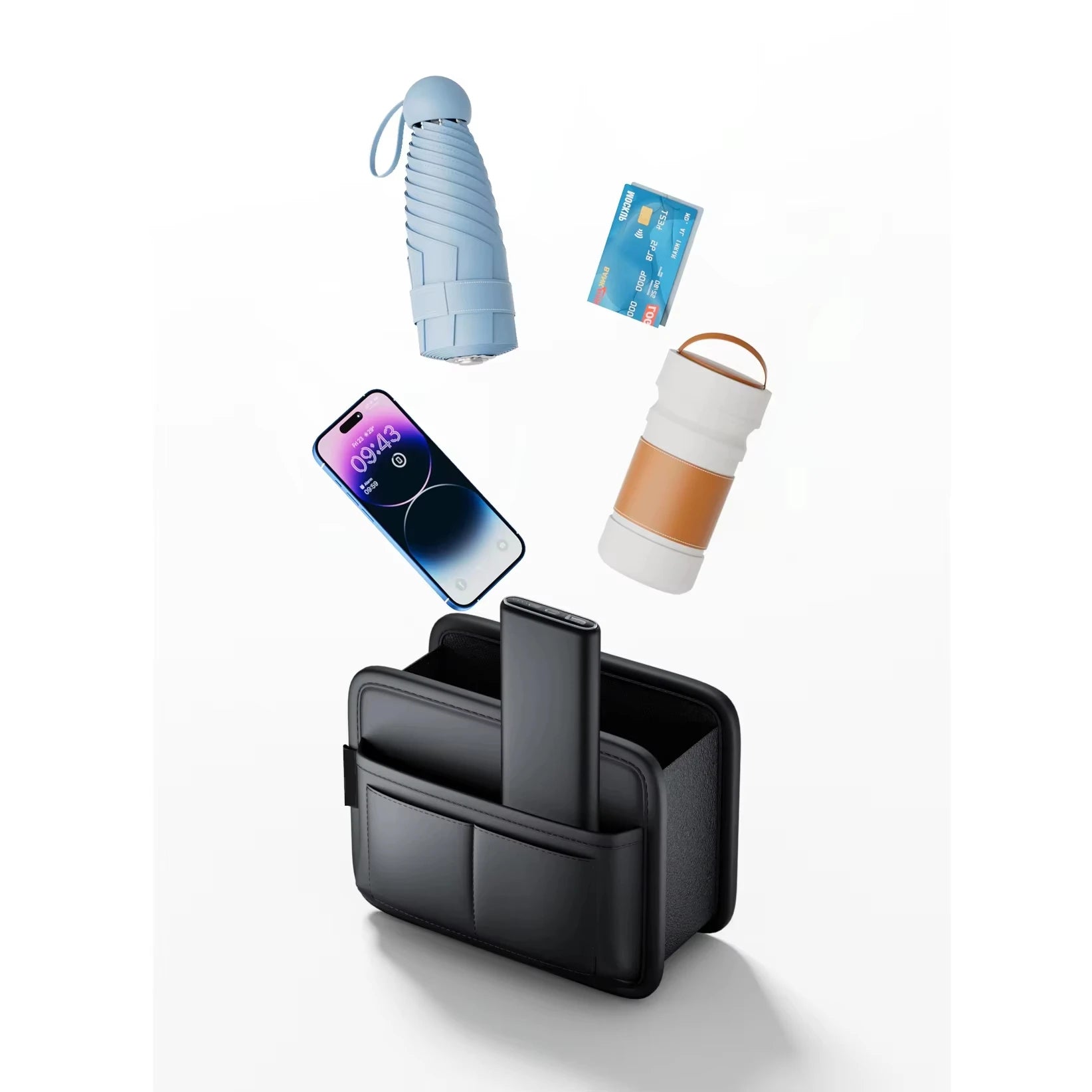 Foldable Car Door Storage Box – PU Leather Multi-Functional Organizer for Keys, Glasses, Phone, and Trash - Delicate Leather