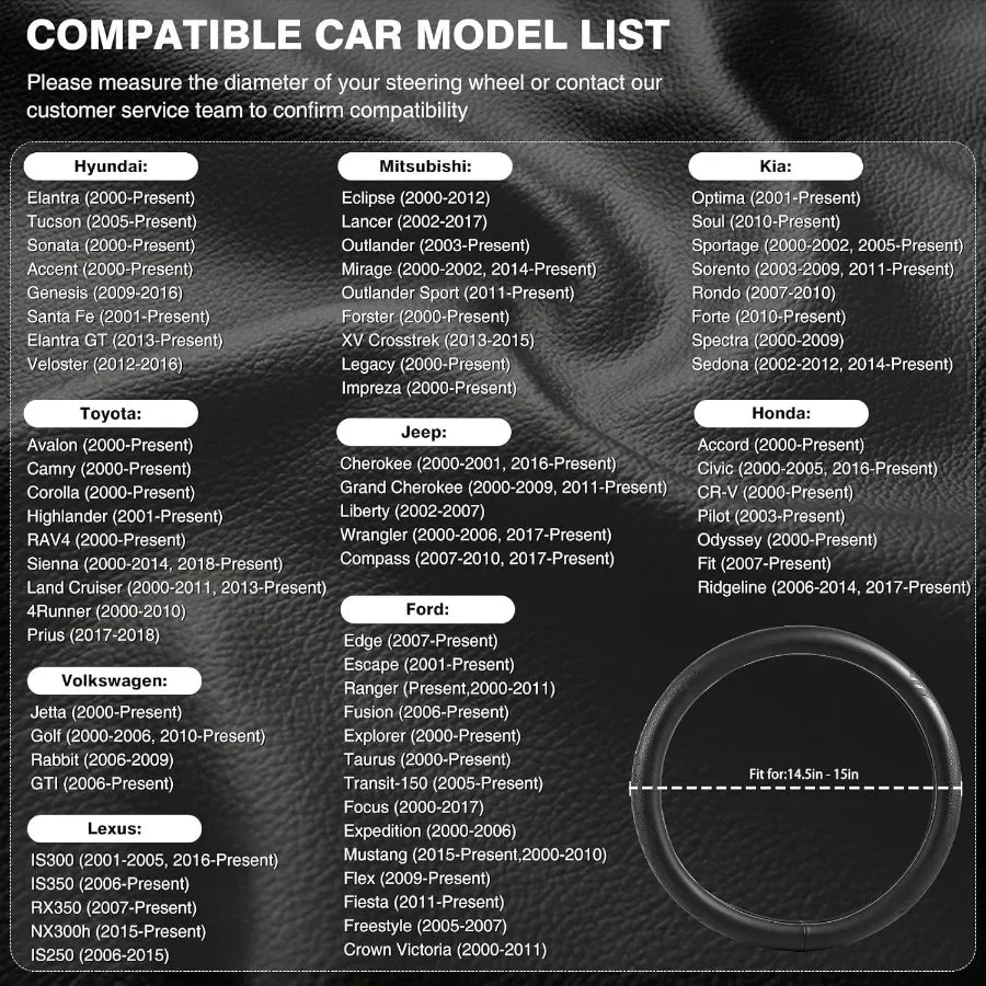 Genuine Cowhide Leather Steering Wheel Cover – Universal Fit for 37–38 cm Steering Wheels - Delicate Leather