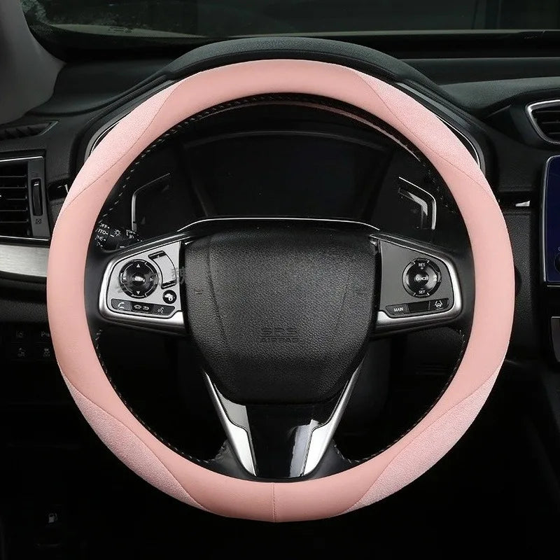 Carbon Fiber Style Steering Wheel Cover – Anti-Slip Universal Grip Interior Accessory - Delicate Leather