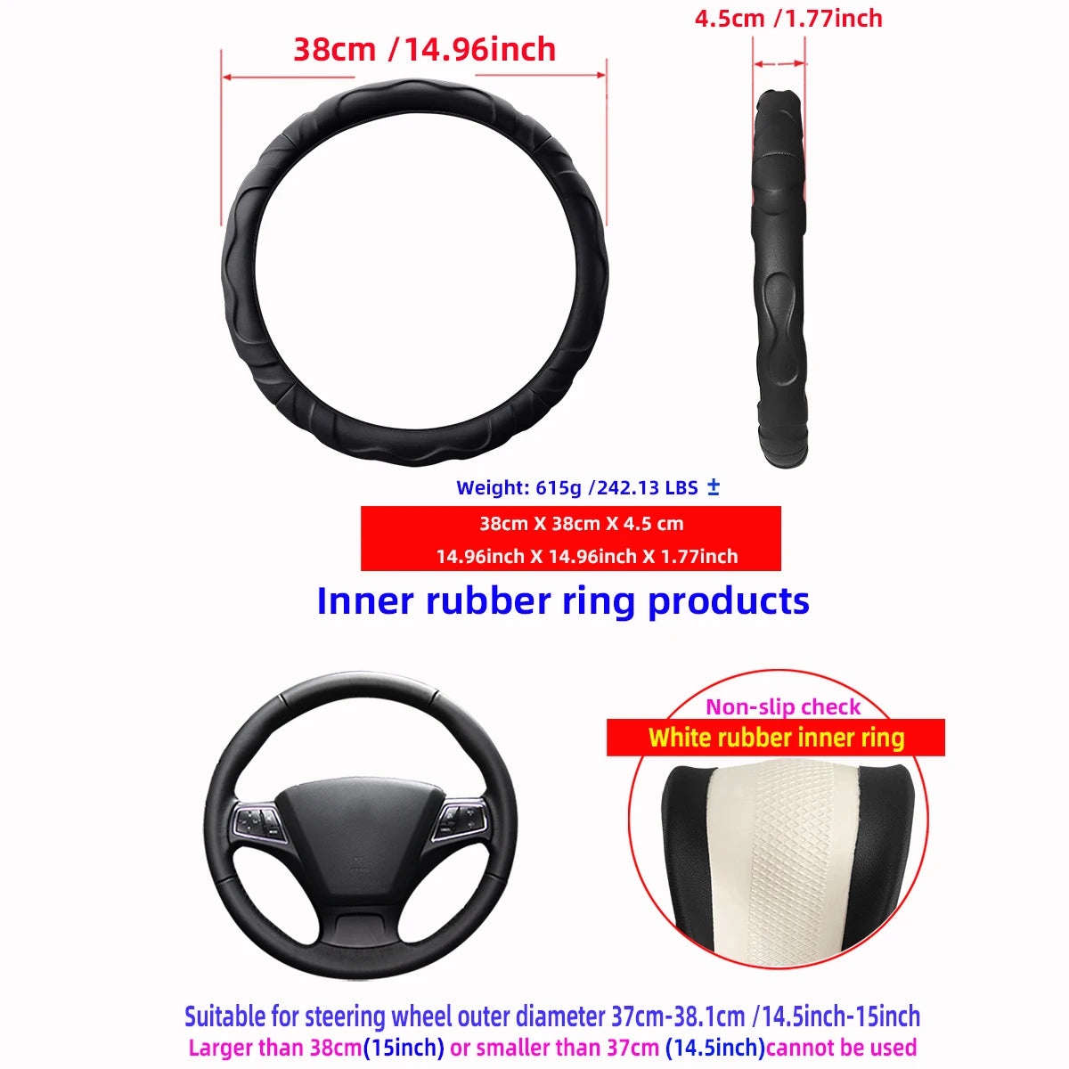 Artificial Lamb Skin Steering Wheel Cover – Soft, 3D Styling, 14.5–15 Inch (37–38 cm) - Delicate Leather