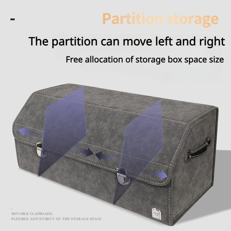 Luxury Suede Leather Car Trunk Organizer – Large Capacity Foldable Storage Box for Vehicle Interior - Delicate Leather