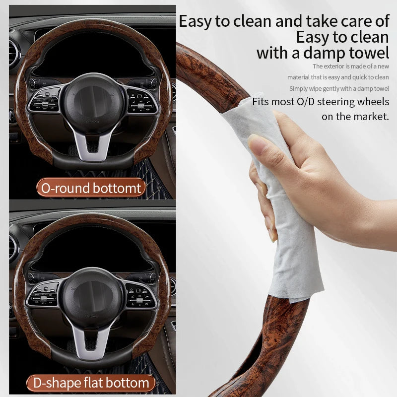 Peachwood Clip Steering Wheel Cover – Anti-Slip, Wear-Resistant PVC, Luxury Sports Car Interior Accessory - Delicate Leather