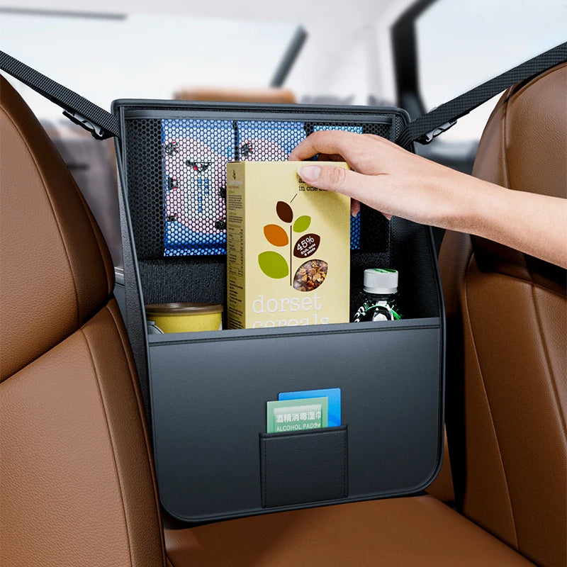 Leather Car Tissue Bag Holder – Universal Armrest & Seat Back Mounted Paper Box Organizer - Delicate Leather