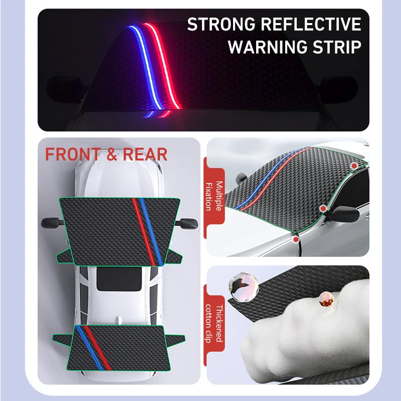 Car Snow & Ice Cover Protector – Thickened Front/Rear Windshield Frost Guard, Winter Sunshade Exterior Accessory - Delicate Leather