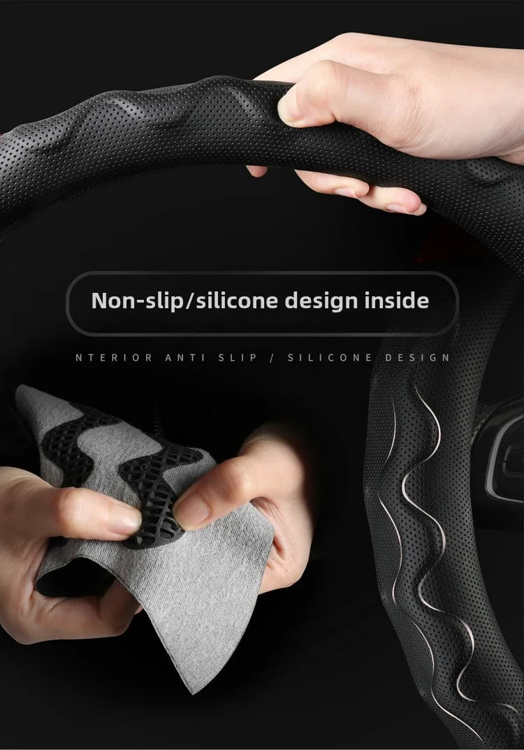 Wood Grain Steering Wheel Cover – Leather-Style Anti-Slip Universal Grip - Delicate Leather