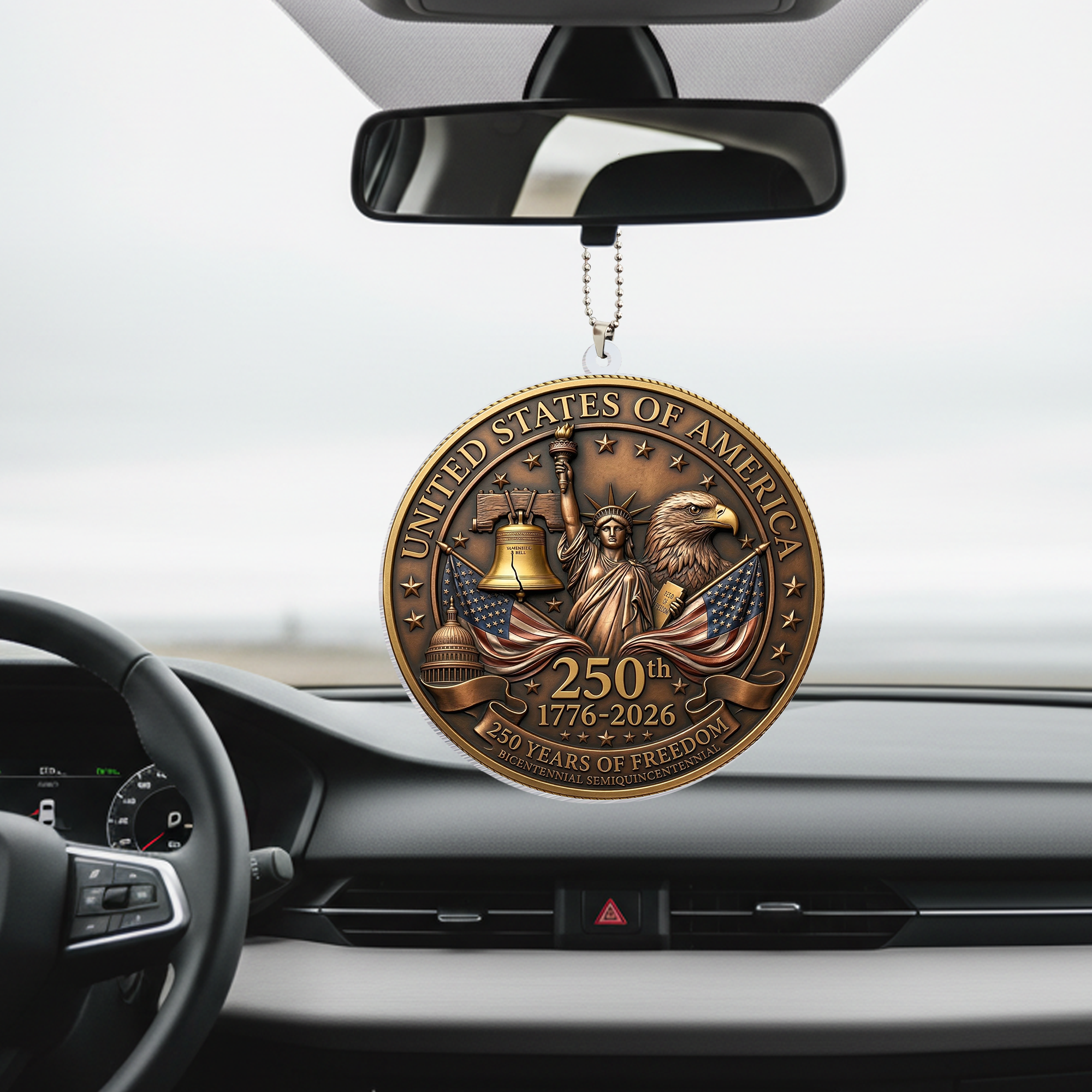 USA 250th Anniversary Rear View Mirror Accessory – Commemorative Hanging Ornament 04 - Delicate Leather