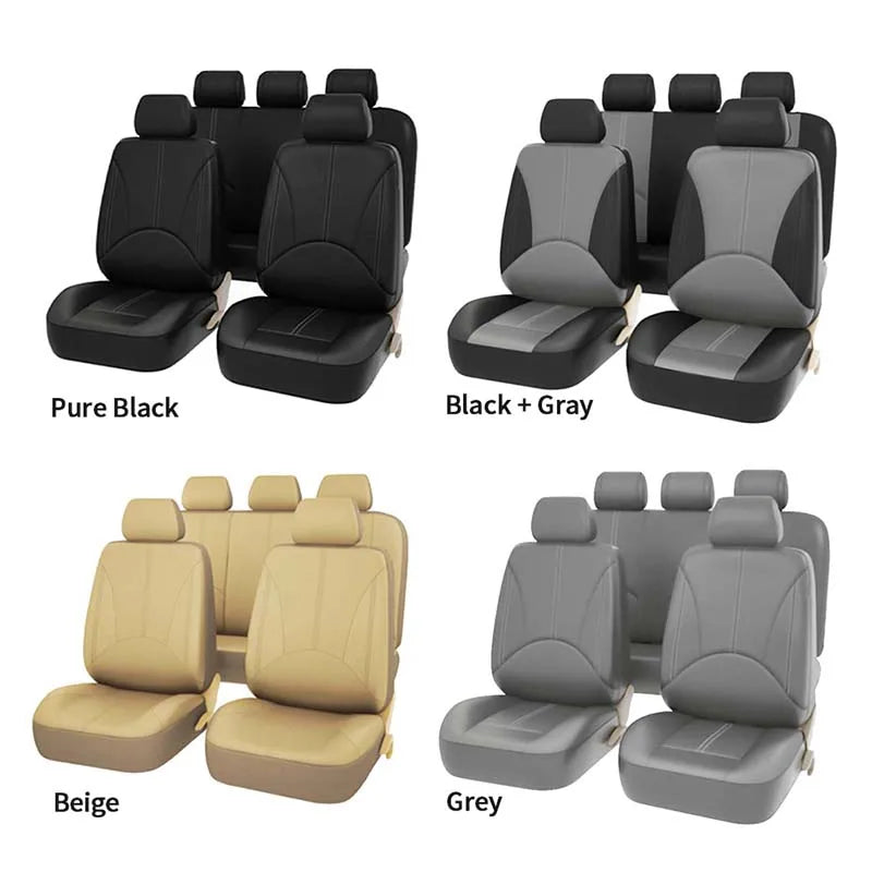 Full Set PU Leather Car Seat Covers – Universal Fit 5 Seats, Durable Interior Cushion Protector - Delicate Leather