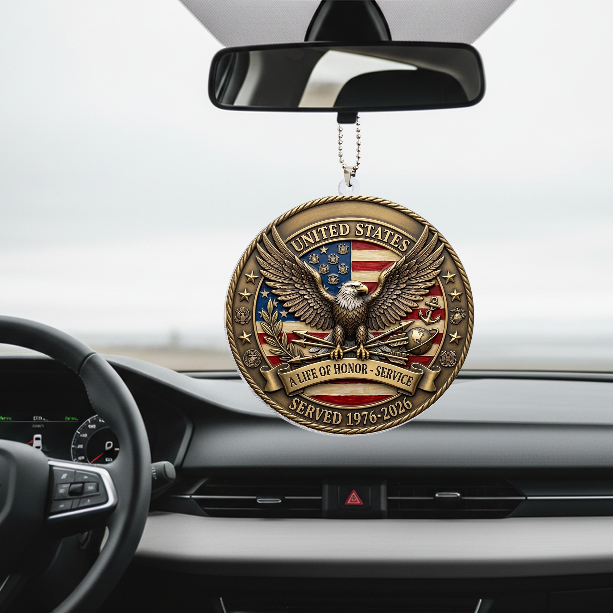 USA 250th Anniversary Rear View Mirror Accessory – Commemorative Hanging Ornament 09 - Delicate Leather